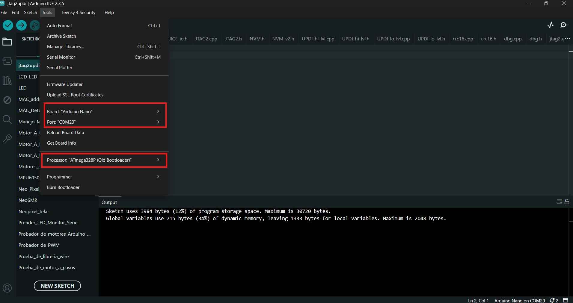Arduino Nano Tools Configuration